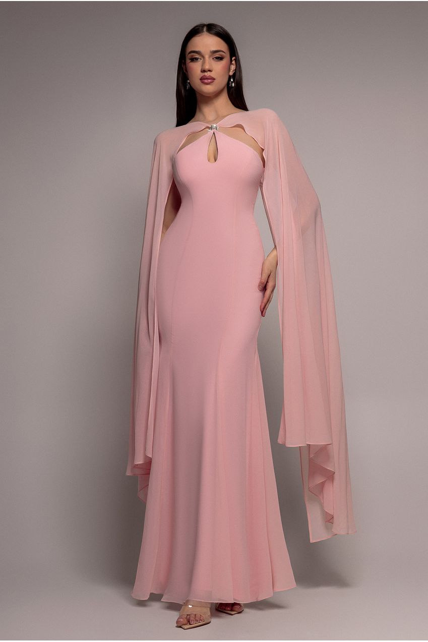 Goddiva Multiway Cape Chiffon With Embellished Trim Maxi Dress - Blush Pink