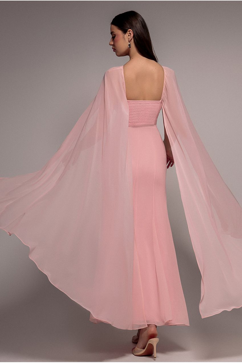 Goddiva Multiway Cape Chiffon With Embellished Trim Maxi Dress - Blush Pink