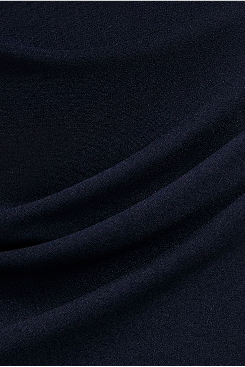 Goddiva Off Shoulder Back Satin Bow Wrap Crepe Midi Dress - Navy Blue