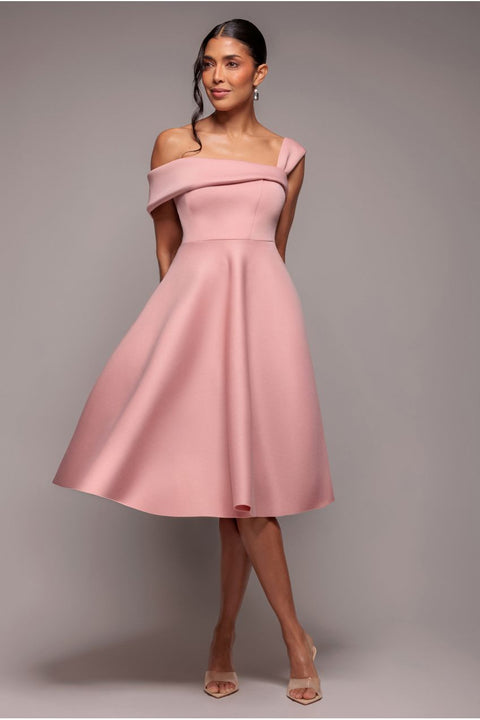 Goddiva One Shoulder A Line Midi Dress - Blush Pink