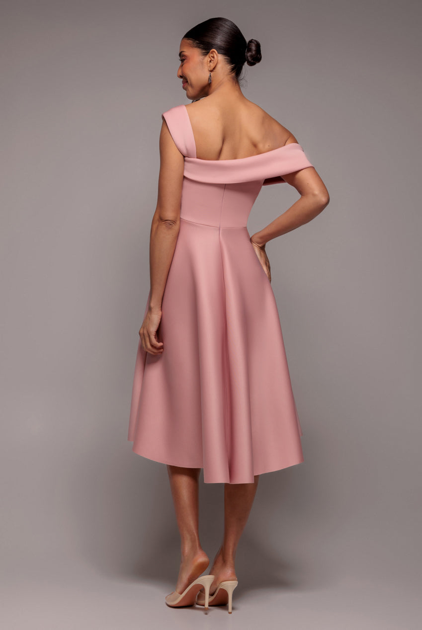 Goddiva One Shoulder A Line Midi Dress - Blush Pink