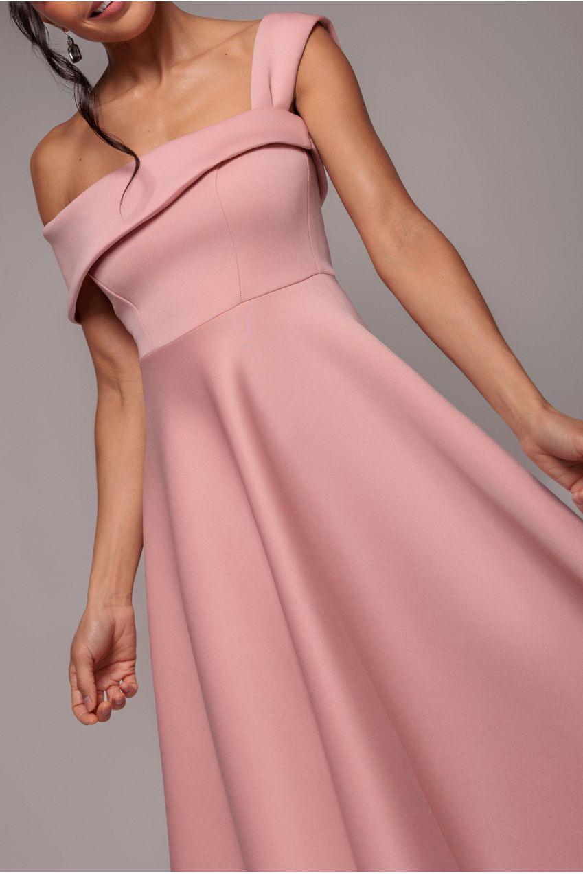 Goddiva One Shoulder A Line Midi Dress - Blush Pink