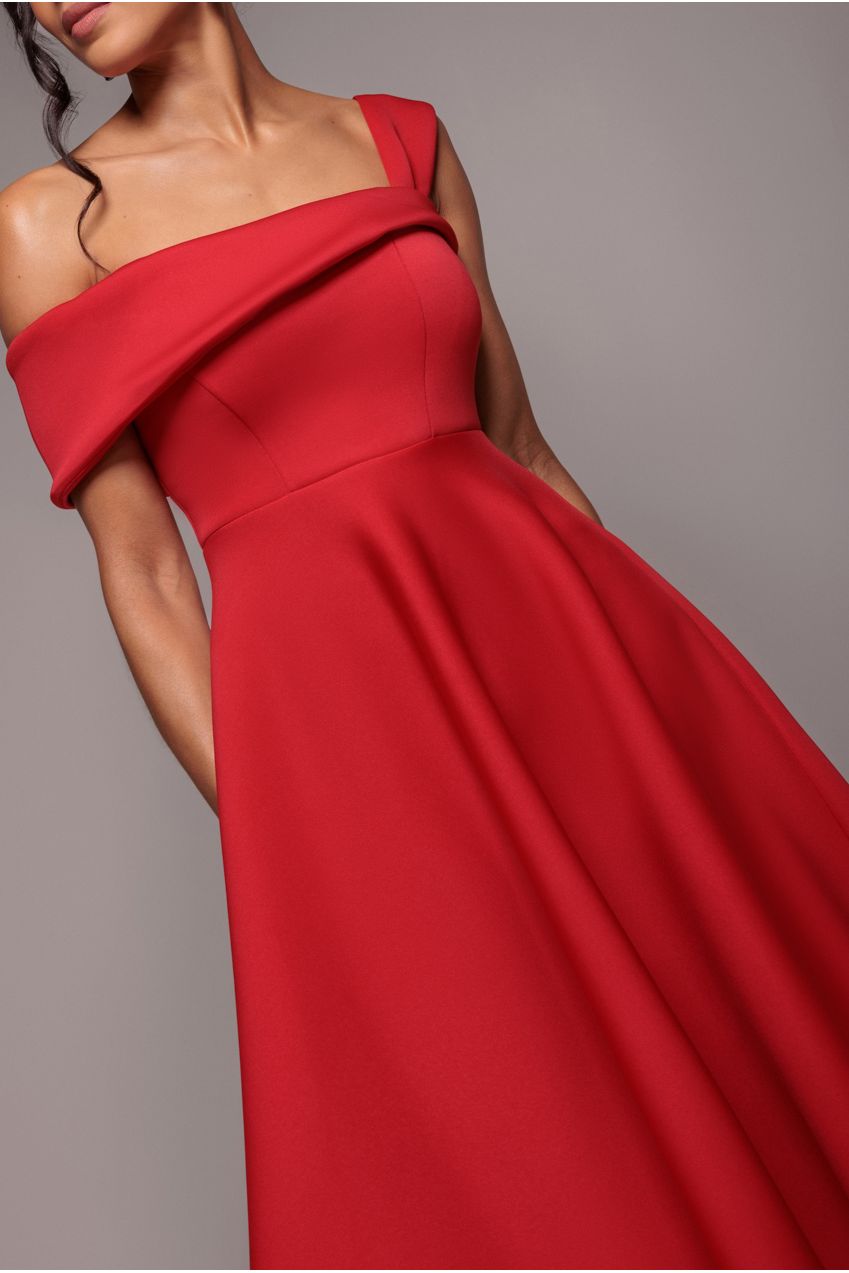 Goddiva One Shoulder A Line Midi Dress - Red