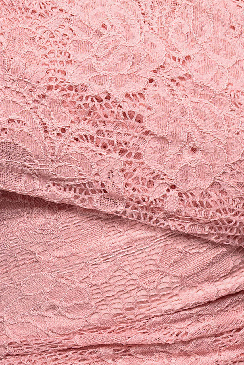 Goddiva One Shoulder Pleated Bardot Lace Maxi Dress - Blush Pink