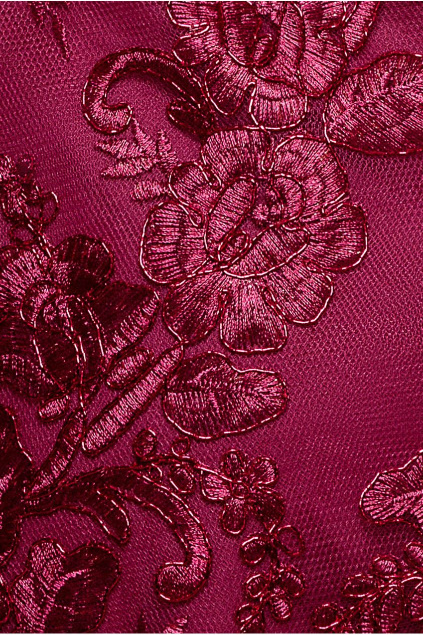 Goddiva Scallop Edge Corset Back Structured Lace Mini Dress - Burgundy