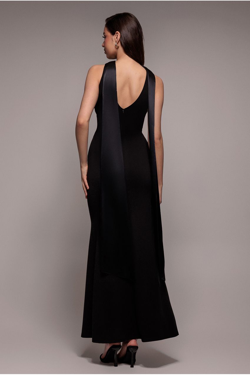 Goddiva Satin Multi-Tie Halterneck Maxi Dress - Black