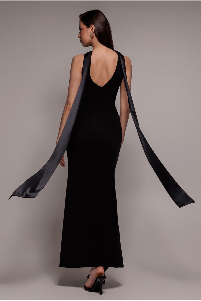 Goddiva Satin Multi-Tie Halterneck Maxi Dress - Black