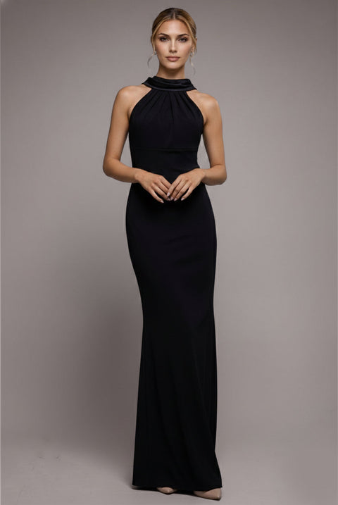 Goddiva Satin Multi-Tie Halterneck Maxi Dress - Black
