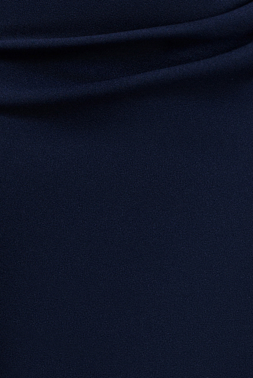 Goddiva One Shoulder Chiffon Cape Crepe Maxi Dress - Navy Blue