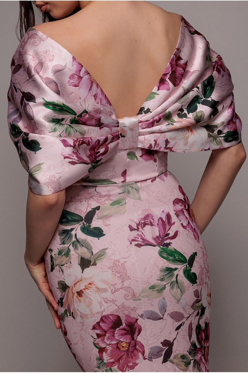 Goddiva Off Shoulder Floral Bow Back Maxi Dress - Blush Pink