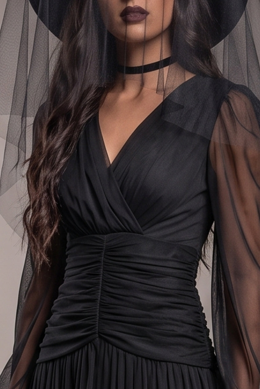 Goddiva Long Sleeve Maxi Classic Witch Halloween Costume - Black