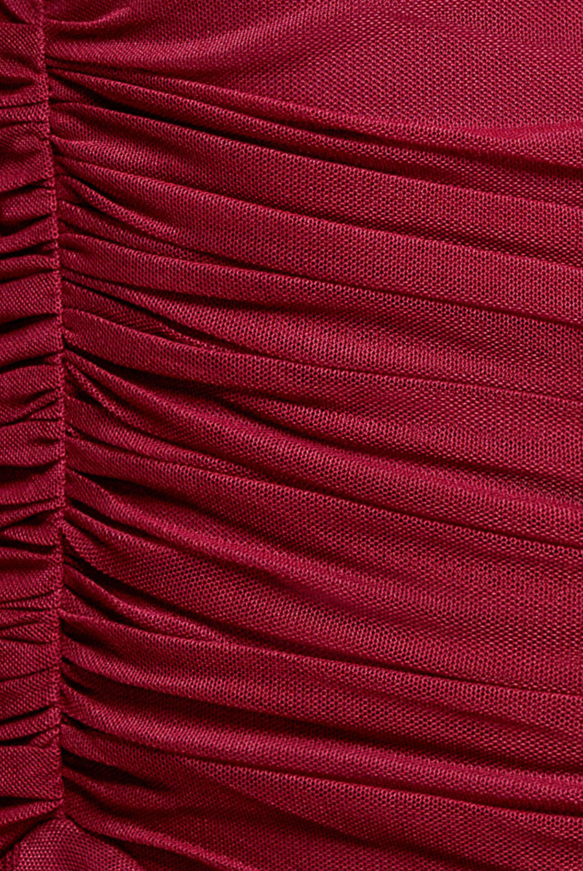 Goddiva Gathered Balloon Sleeve Mesh Maxi Dress - Magenta