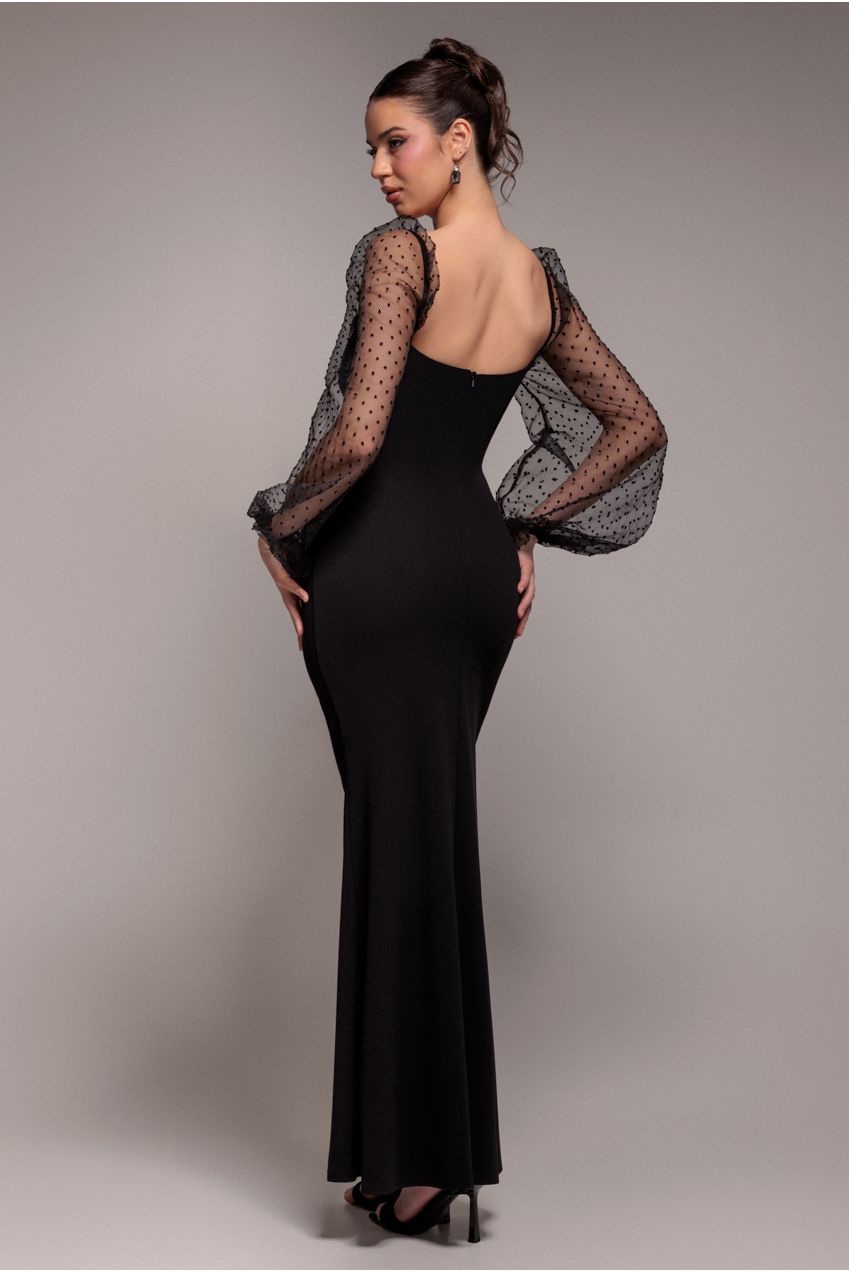 Goddiva Dobby Organza Bishop Sleeve Multiway Maxi Dress - Black