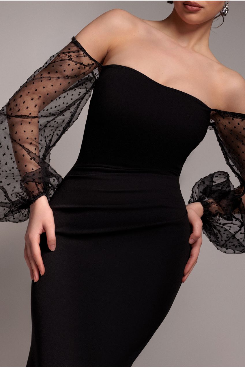 Goddiva Dobby Organza Bishop Sleeve Multiway Maxi Dress - Black