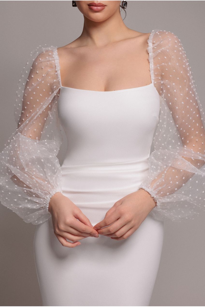 Goddiva Dobby Organza Bishop Sleeve Multiway Maxi Dress - White