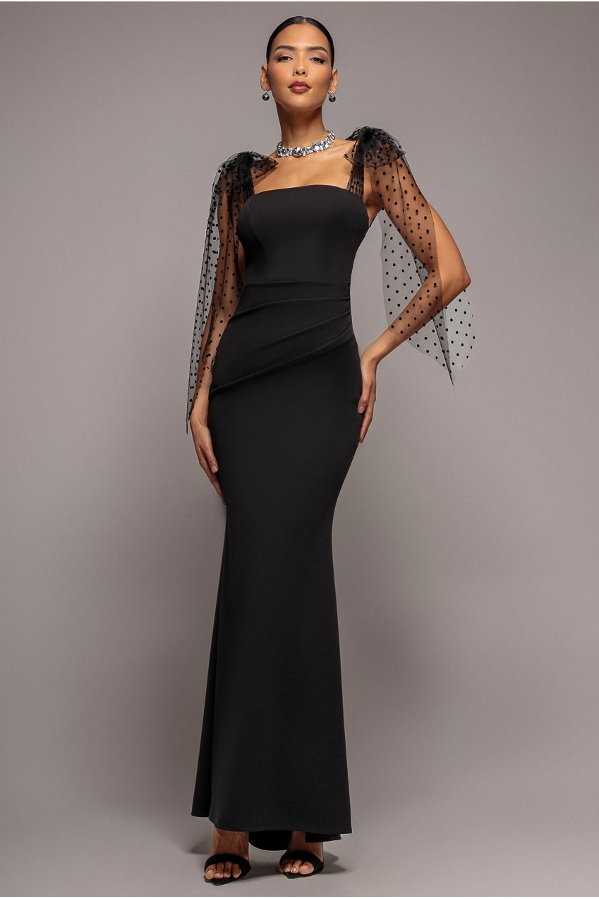 Goddiva Scuba & Polka Mesh Bella Bow Multiway Maxi Dress - Black