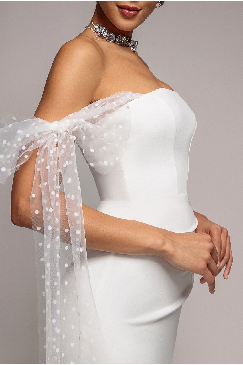 Goddiva Scuba & Polka Mesh Bella Bow Multiway Maxi Dress - White