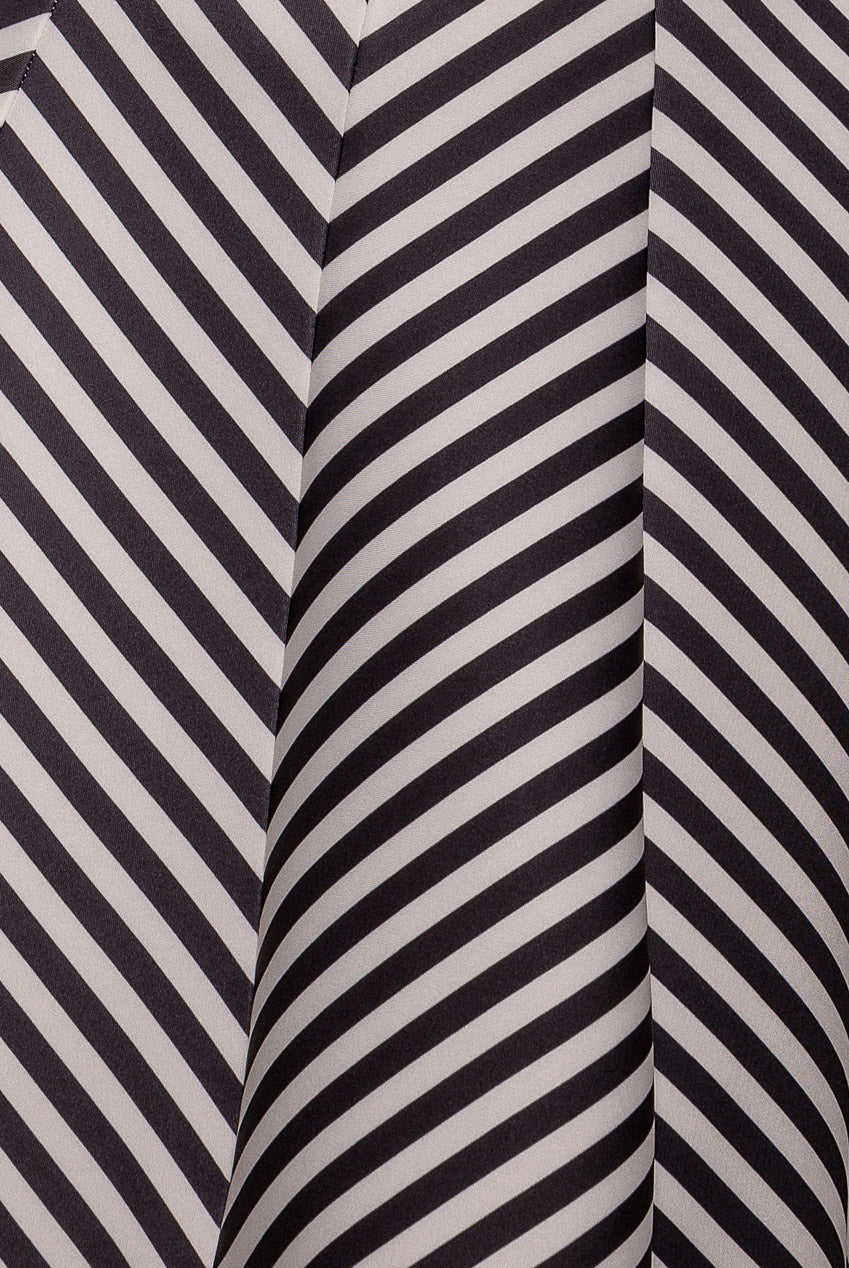 Goddiva Diagonal Stripe Velvet Bow A Line Midi Dress - Black White