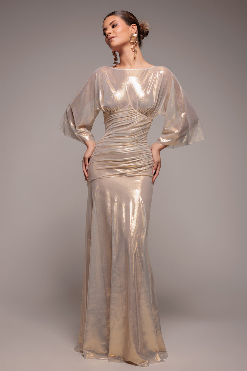 Goddiva Gravity Defying Naked Maxi Dress - Gold