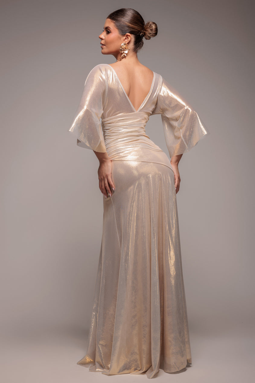 Goddiva Gravity Defying Naked Maxi Dress - Gold