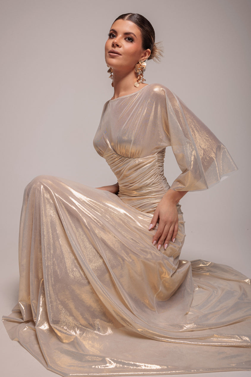 Goddiva Gravity Defying Naked Maxi Dress - Gold