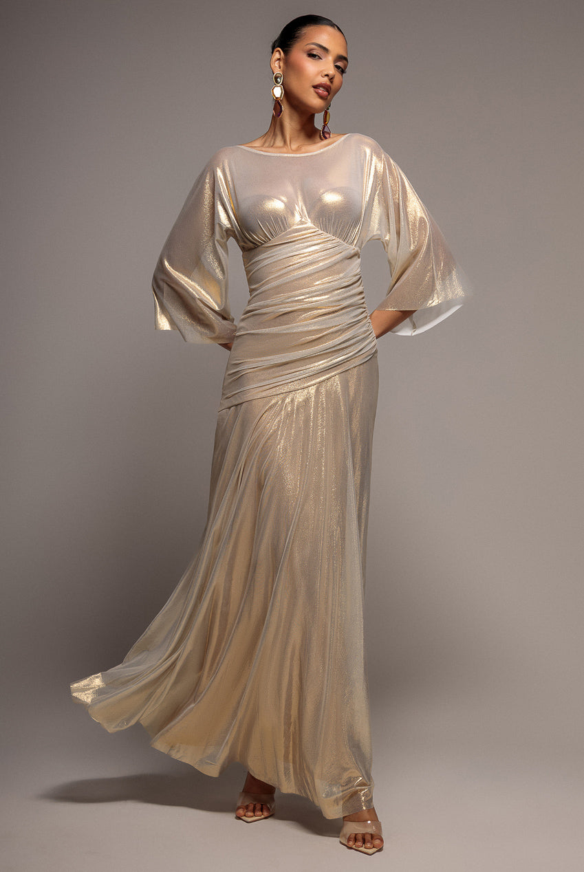 Goddiva Gravity Defying Naked Maxi Dress - Gold