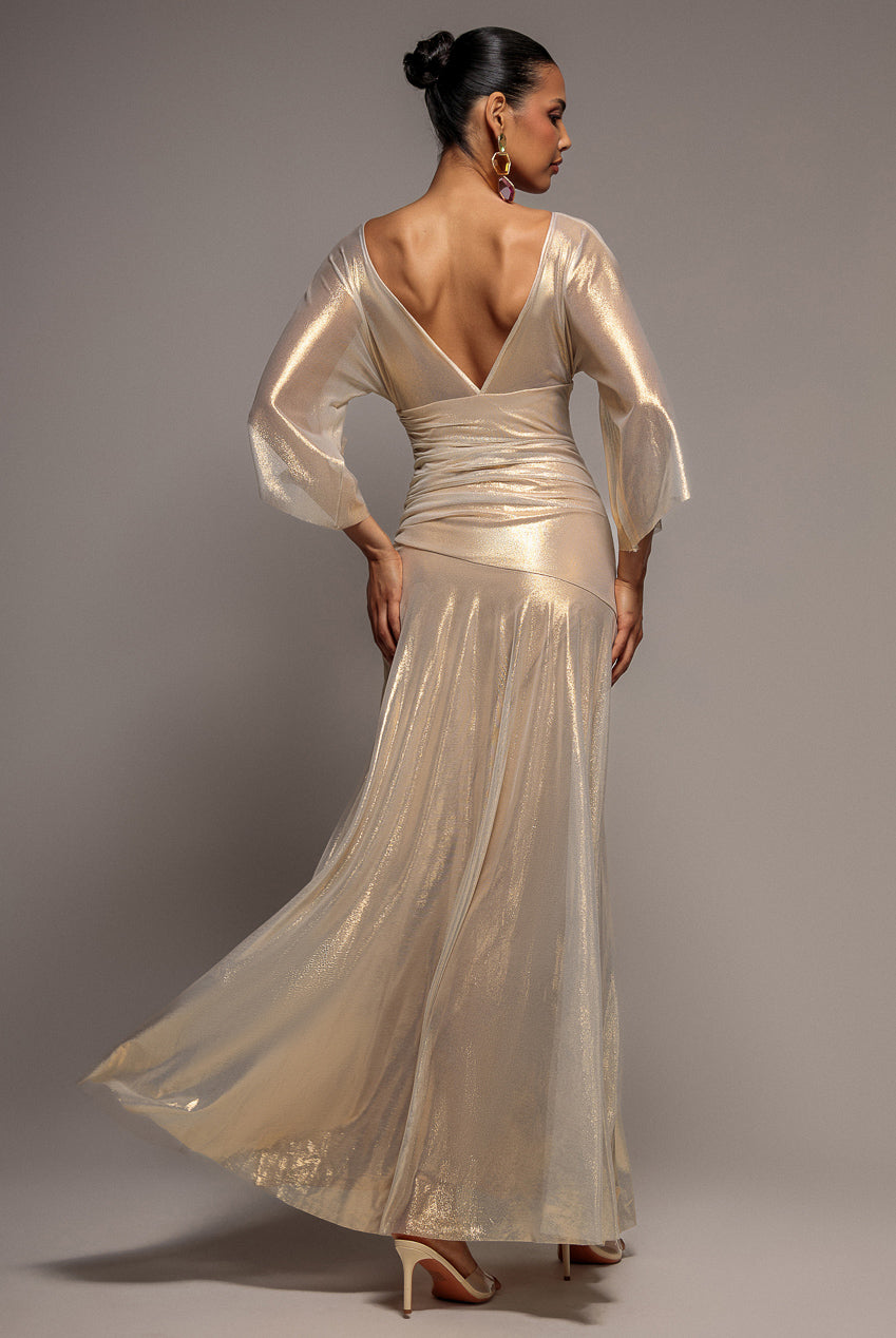 Goddiva Gravity Defying Naked Maxi Dress - Gold