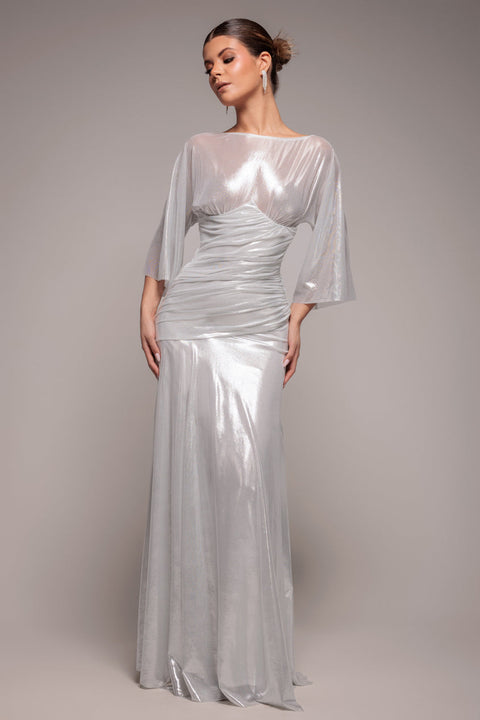 Goddiva Gravity Defying Naked Maxi Dress - Silver