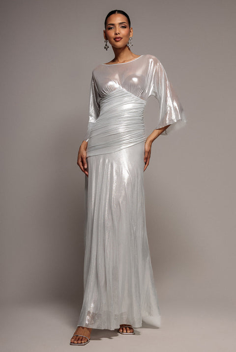 Goddiva Gravity Defying Naked Maxi Dress - Silver