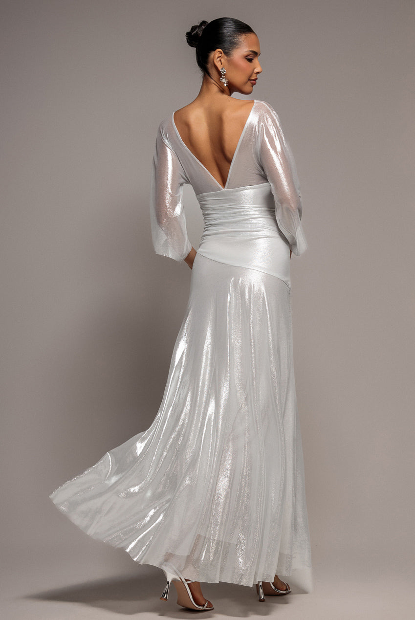 Goddiva Gravity Defying Naked Maxi Dress - Silver