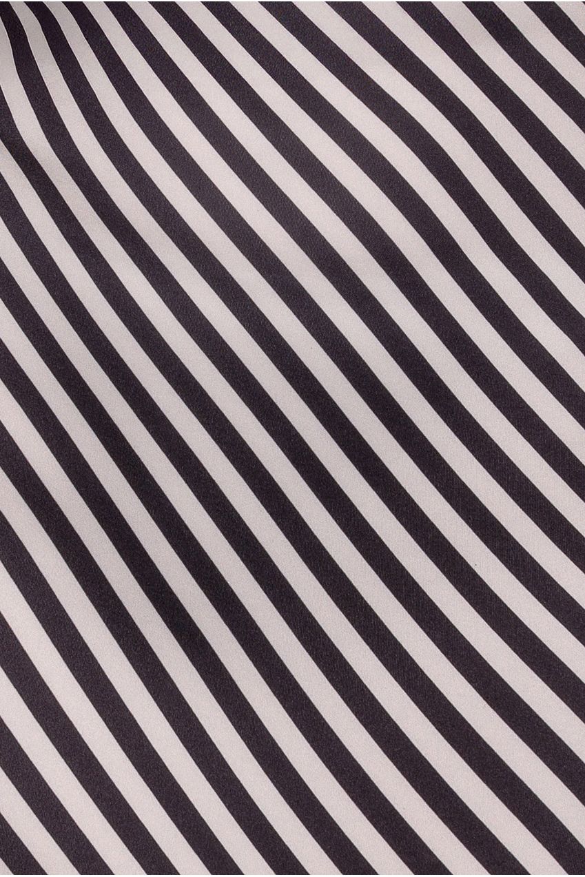 Goddiva Stripe Off Shoulder Bow Back Satin Bow Mini Dress - Black White