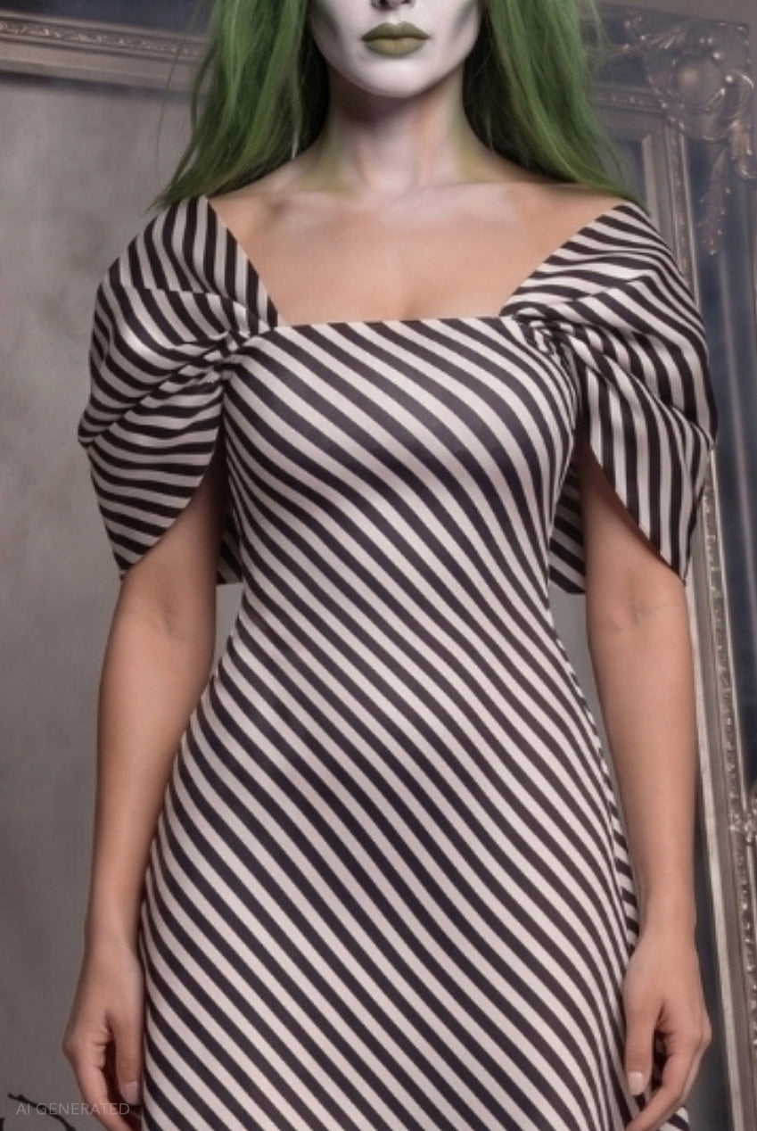 Goddiva Striped A-line Mini Beetlejuice-Inspired Halloween Costume - Black White
