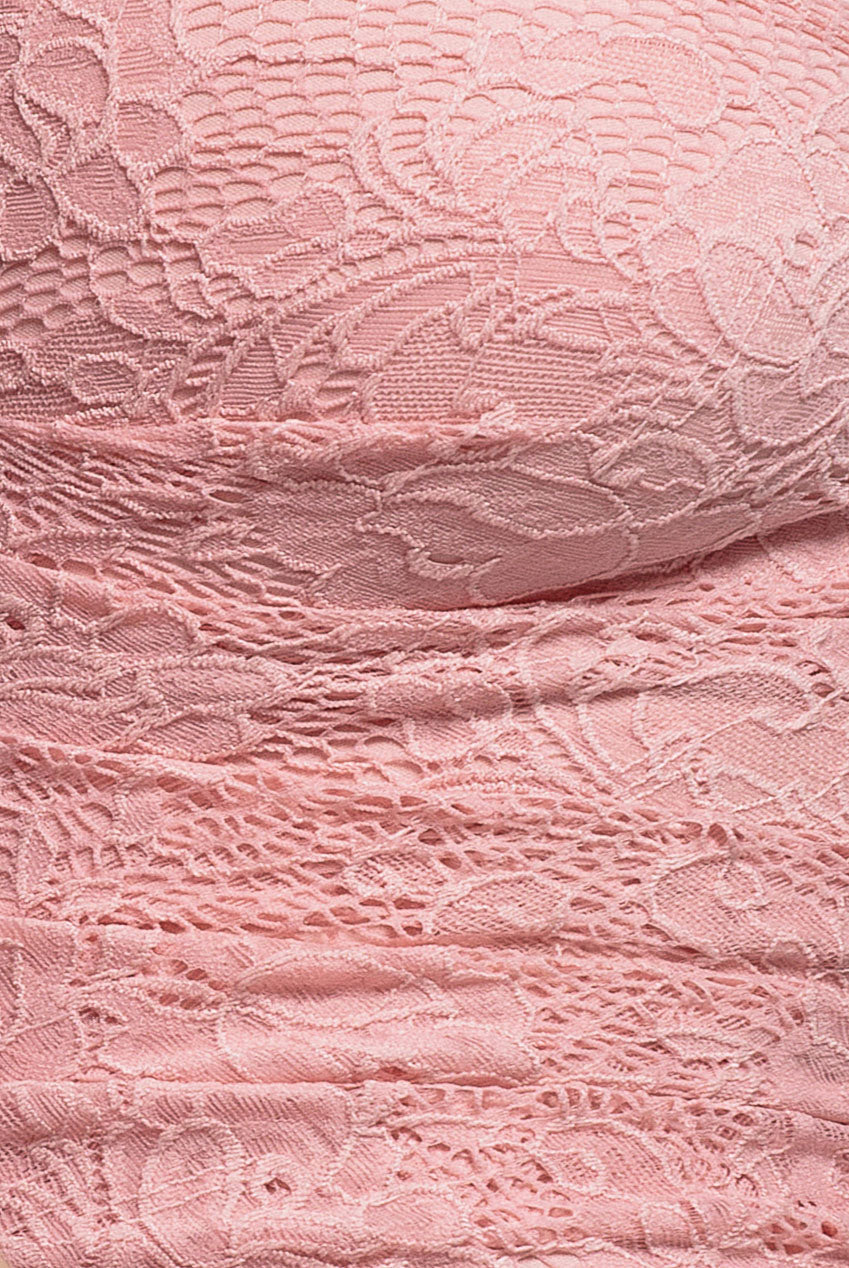 Goddiva One Shoulder Cape Sleeve Pleated Lace Maxi Dress - Blush Pink