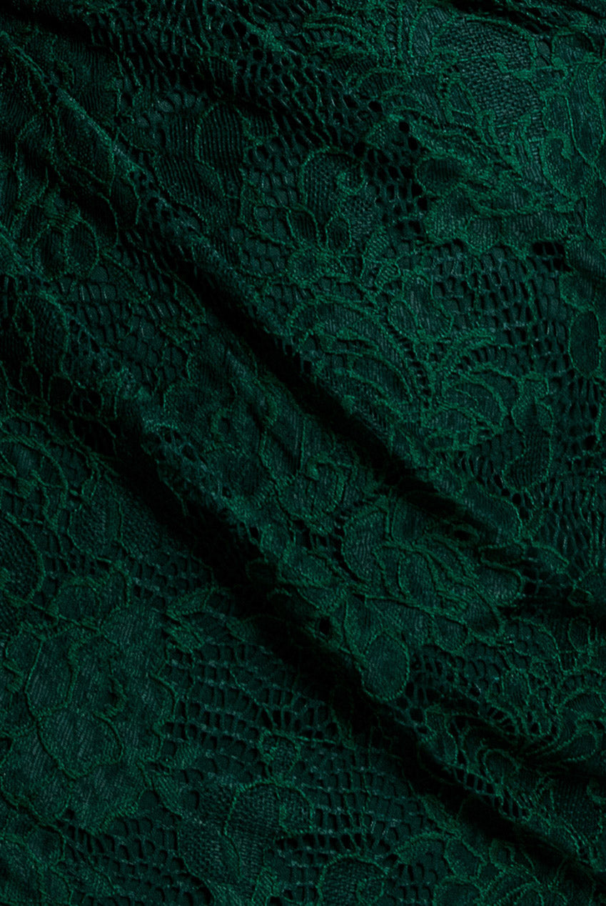 Goddiva One Shoulder Cape Sleeve Pleated Lace Maxi Dress - Emerald Green