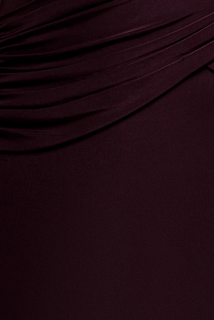 Goddiva Asymmetric Neck Gathered Waist Maxi Dress - Burgundy
