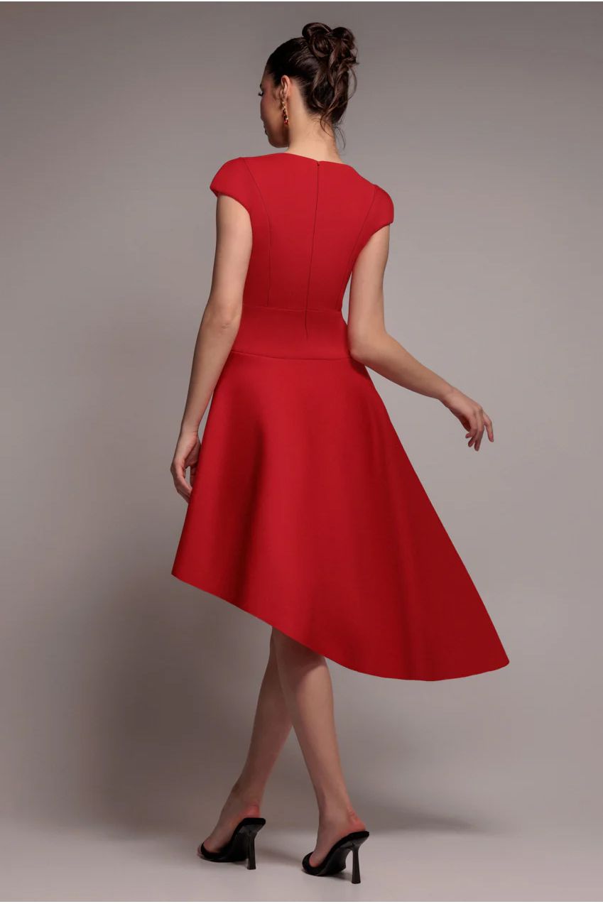 Goddiva Cap Sleeve Skater High Low Midi Dress - Red