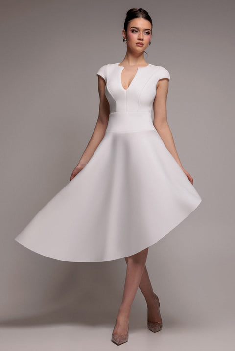 Goddiva Cap Sleeve Skater High Low Midi Dress - Cream