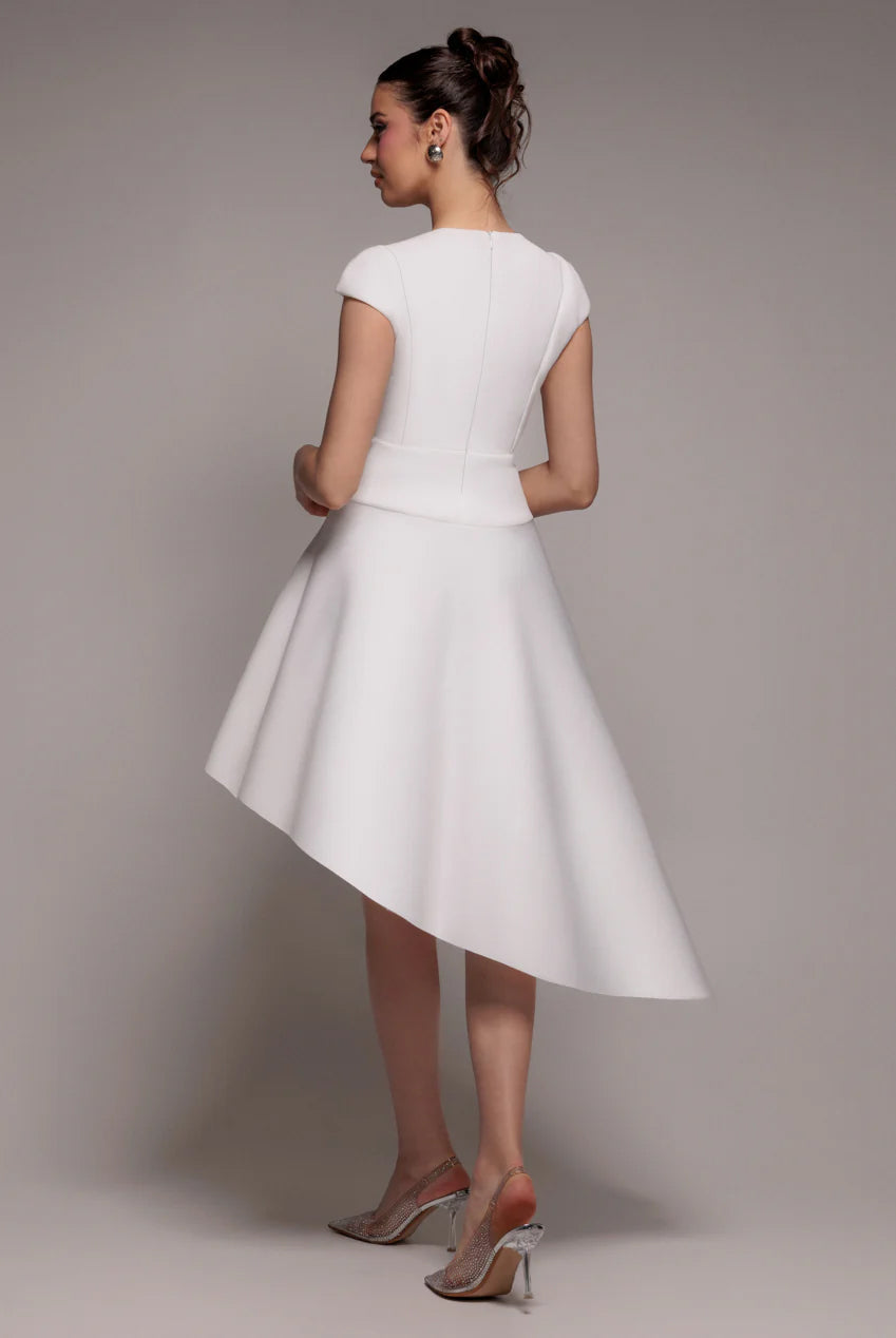 Goddiva Cap Sleeve Skater High Low Midi Dress - Cream