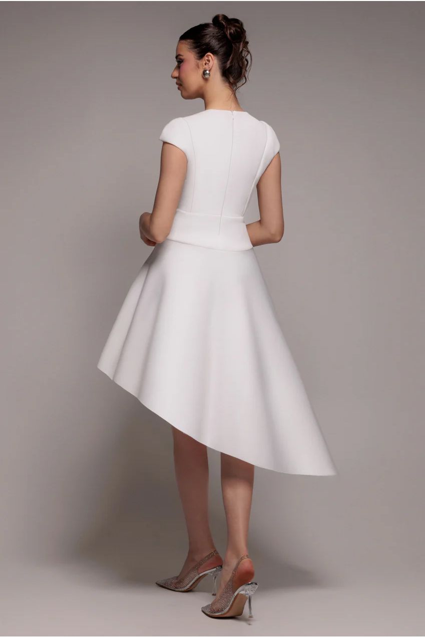 Goddiva Cap Sleeve Skater High Low Midi Dress - Cream