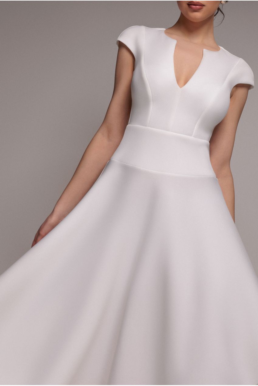 Goddiva Cap Sleeve Skater High Low Midi Dress - Cream