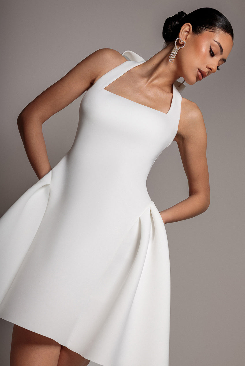 Goddiva Corset Fit And Flare Halter Neck Skater Mini Dress - White