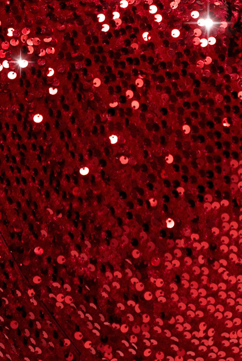 Goddiva Sequin & Velvet V Neck Cross Back Maxi Dress - Red