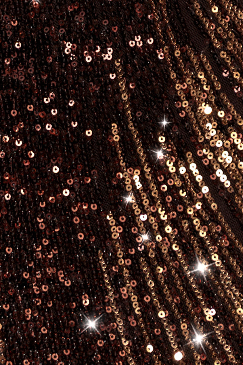 Goddiva Ombre Sequin One Shoulder Bardot Maxi Dress - Brown