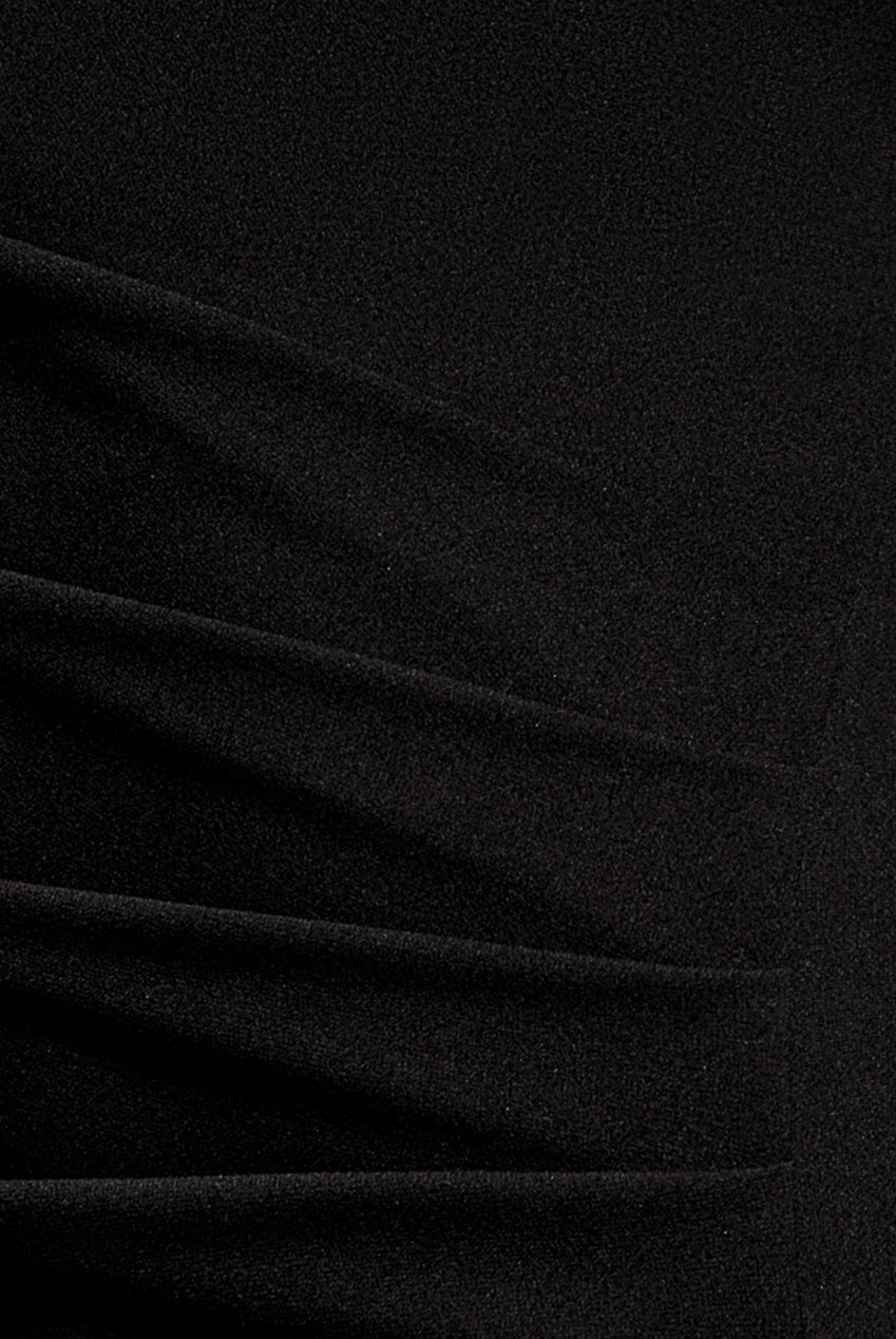 Goddiva Cap Sleeve Pleated Asymmetric Maxi Dress - Black
