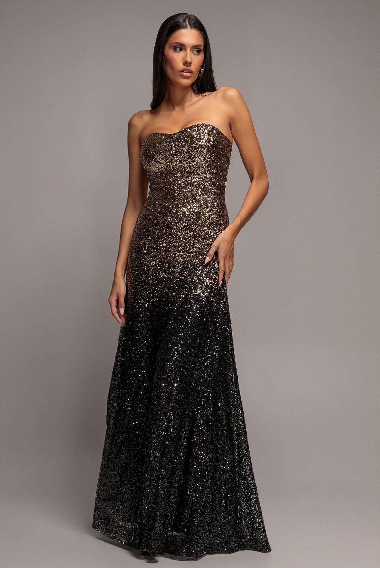 Goddiva Ombre Sequin Bandeau Maxi Dress - Gold