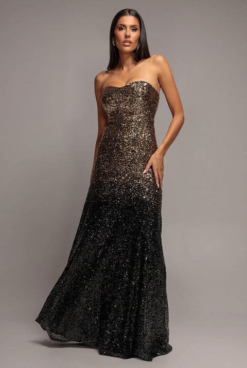 Goddiva Ombre Sequin Bandeau Maxi Dress - Gold