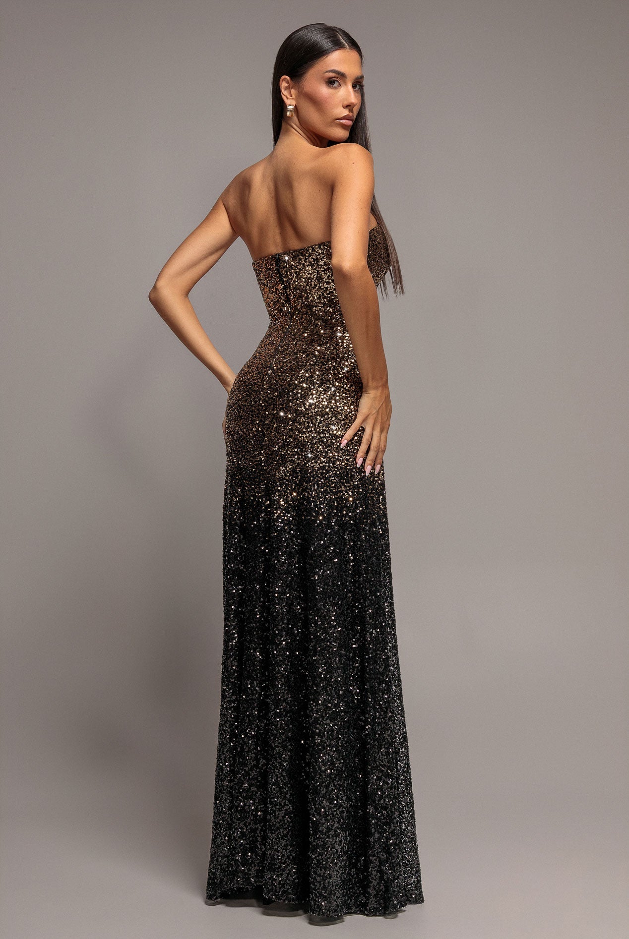 Goddiva Ombre Sequin Bandeau Maxi Dress - Gold