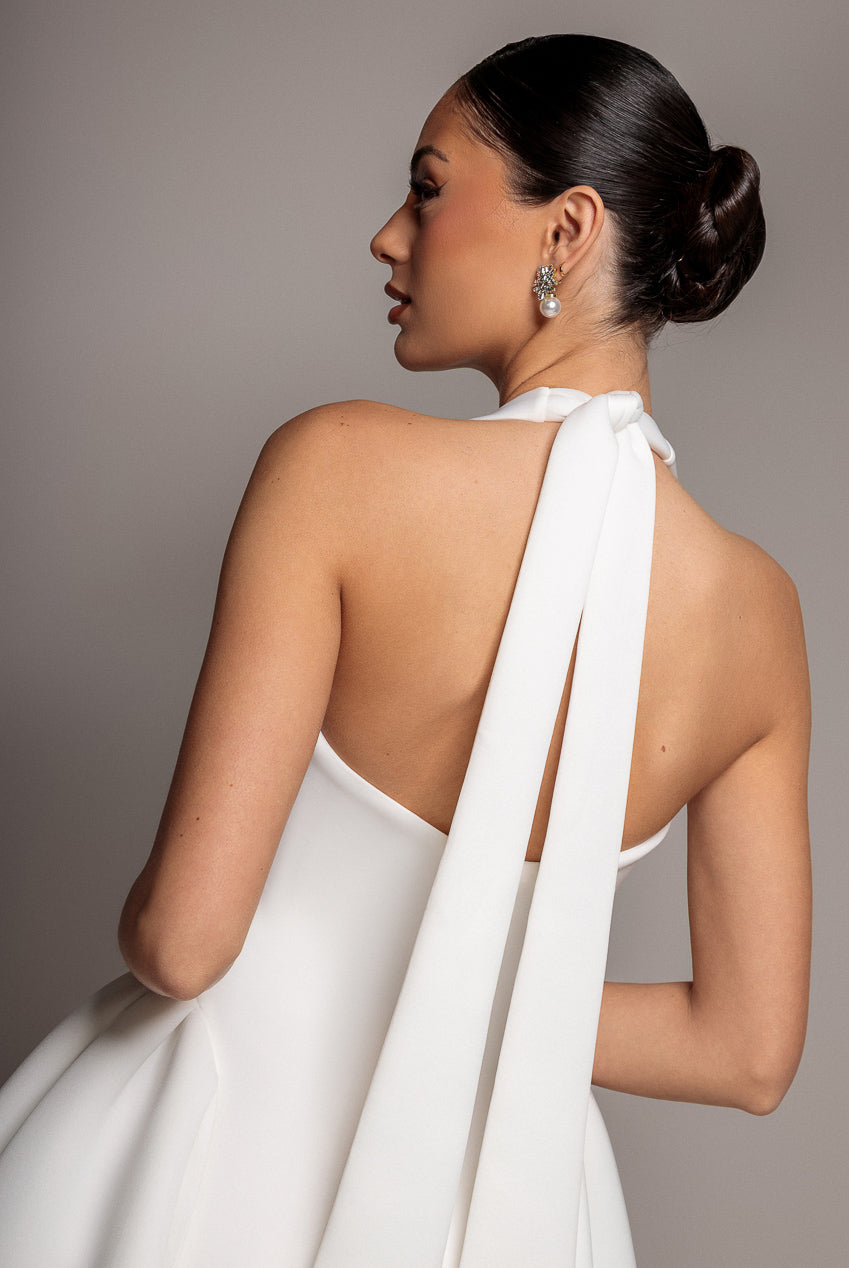 Goddiva Corset Fit And Flare Halter Neck Midi Dress - White