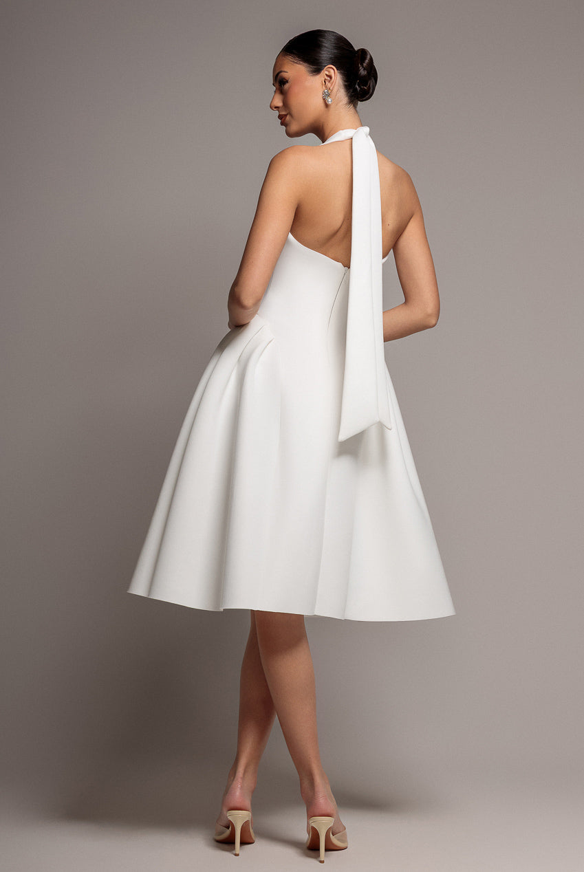 Goddiva Corset Fit And Flare Halter Neck Midi Dress - White