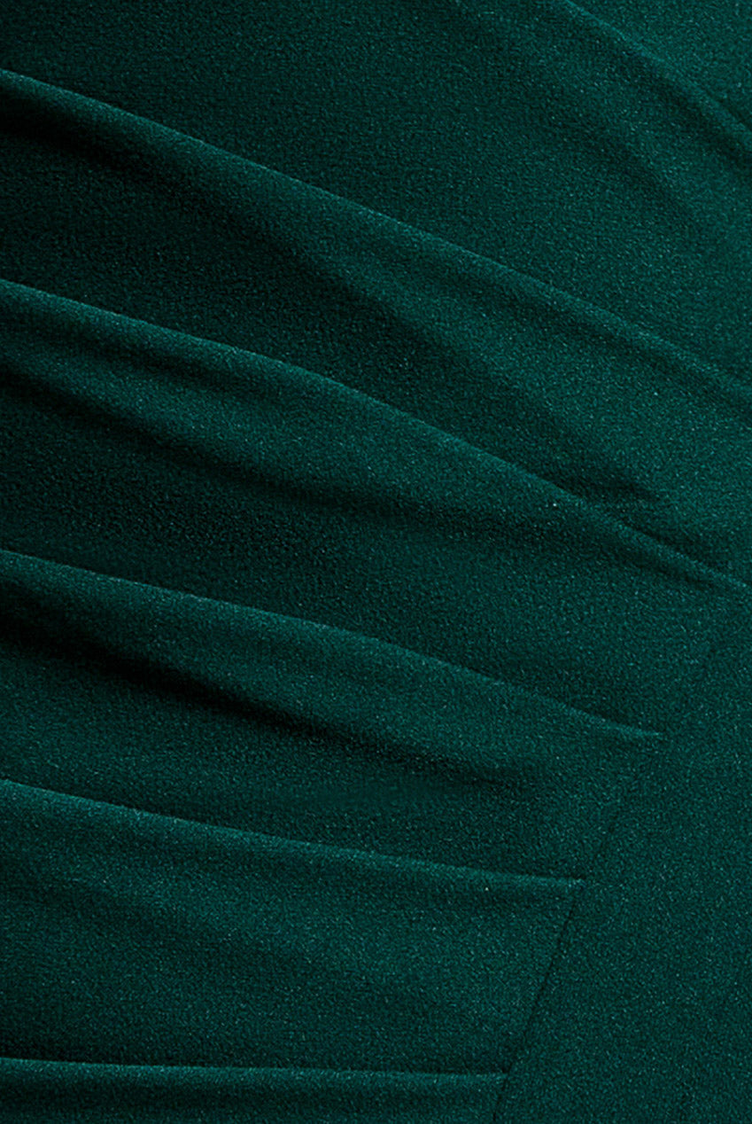 Goddiva Off Shoulder Pleated Waist Asymmetric Midaxi Dress - Emerald Green